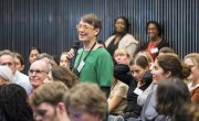 Audience members asked thought provoking questions at our climate change and hunger event in City Hall.
