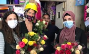 Concern staff Amani, Pauline and Sanaa buying flowers to distribute alongside the dignity and shelter kits to support the local community affected by the Beirut blast.Lebanon Photo: Pauline Coste / Concern Worldwide