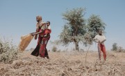 Sadi Oumale with her daughter Laïla and her two sons in Niger, preparing her field for the beginning of the rainy season. Photo: Ollivier Girard