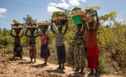 Women return from farmland with baskets of vegetables and firewood in the DRC. Photo: Hugh Kinsella Cunningham/Concern Worldwide