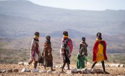 Women and children arrive at a health centre where their children will be screened for malnutrition and receive treatment, Sasame Dispensary, Kibish North in Kenya's Turkana province. Photo: Lisa Murray/Concern Worldwide