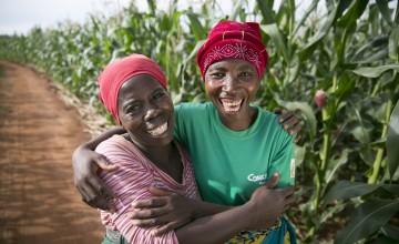 Esime Jenaia, a Lead Farmer for conservation agriculture, at her plot in Chituke village, Mangochi, Malawi, with neighbor Esnart Kasimu. Esime Jenaia, a Lead Farmer for conservation Agriculture, at her plot in Chituke village, Mangochi, Malawi, with neighbor Esnart Kasimu. Photo: Kieran McConville