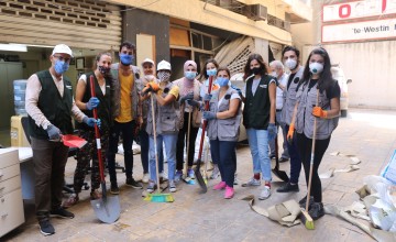 Members of Concern Lebanon volunteering with clean-up efforts in Beirut. Photo: Concern Worldwide.