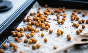 Roasted chickpeas on a pan