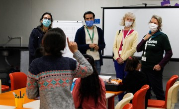 Danny and Concern staff learning from Syrian refugee children who attend a community centre in Turkey, as part of a Concern programme.