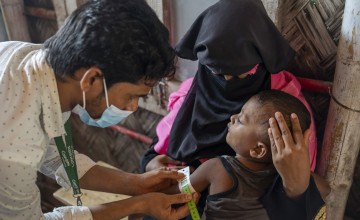 Reshmin with her daughter Noor in the Rohingya refugee camp, Cox’s Bazar, Bangladesh. Photo: Saikat Mojumde