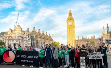 Concern UK staff and other agencies at a petition hand-in in Westminster, London.