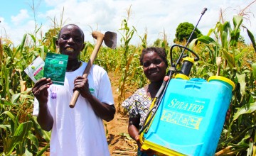 Jenala and Mary are benefitting from much stronger harvests in Malawi thanks to their climate-smart farming kit. Photo: Jason Kennedy / Concern Worldwide