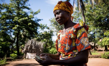 Natalie Ngoyi is seen at home in the town of Pension, Manono Territory. Her husband, George, has undergone gender equality training supported by Concern. Photo: Hugh Kinsella Cunningham/Concern Worldwide
