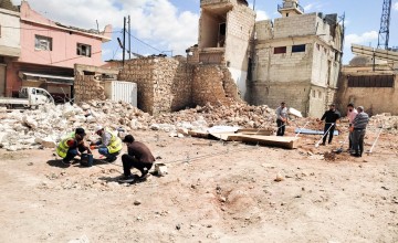 Preparing to install new RHU (Relief Housing Unit) shelters by Better Shelter and our partner Bonyan Organisaton in North West Syria. Photo: Concern Worldwide
