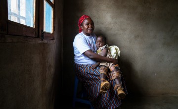 Aldegonde (42) with two-year-old son Japhet who has been receiving treatment at the Centre for People with Disabilities to rectify his mobility issues.