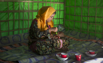 Seven month old Zamwil with his mother, Muzasa at Concern's Nutrition Support Centre in Moynadhona refugee camp in Bangladesh for Rohingya people from Myanmar. Photo: Kieran McConville