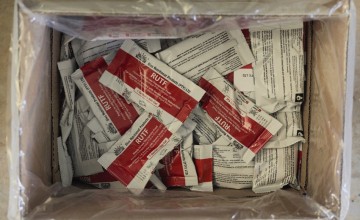 Supplies of Plumpy Nut peanut paste at Concern’s health outreach at Dirr Dima Health Facility, Moyale, Marsabit. Photographer: Peter Caton