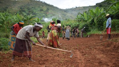 A group of 50 people work on restoring a 4km stretch of road in Rushanga as part of a cash-for-work initiative run by Concern to open up inaccessible areas and provide additional income for vulnerable households. In Gitega, more than 2,000 people have benefited from the community resilience programme. Photo Darren Vaughan