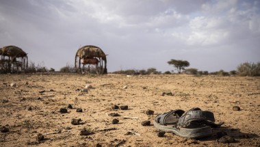 Sandal left abandoned on scorched dry desert land in Somalia