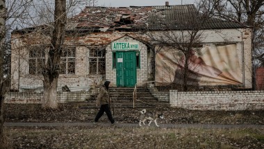 A destroyed pharmacy in Staryi Saltiv village, Kharkiv Oblast’. Photo: Simona Supino/Concern Worldwide