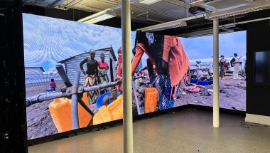 The seven-metre-wide video wall inside the Belfast Exposed gallery