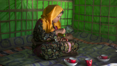 Seven month old Zamwil with his mother, Muzasa at Concern&#039;s Nutrition Support Centre in Moynadhona refugee camp in Bangladesh for Rohingya people from Myanmar. Photo: Kieran McConville
