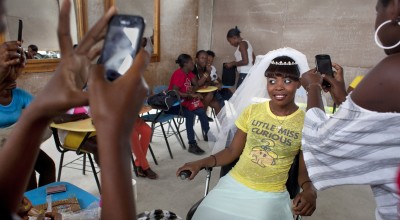 Djenise Hilaive takes part in a hair and make-up training session in Port-au-Prince, Haiti. Photographs: Abbie Trayler-Smith/Panos Pictures for Concern Worldwide