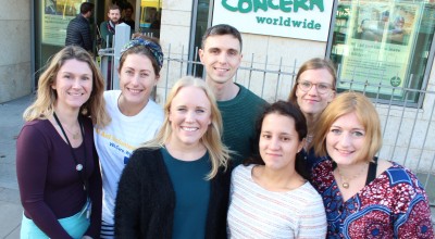Concern's Lorna Lalor and Eleanor Carty with EU Aid Volunteers Lovia, Cailean, Anne, Anni and Rebecca. Photo: Kevin Jenkinson/ Concern Worldwide