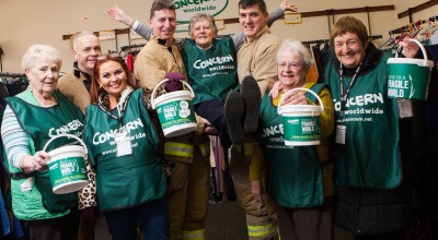 Maureen Kearney, 76, (middle) with local firefighters and other support group members from Ballycastle.