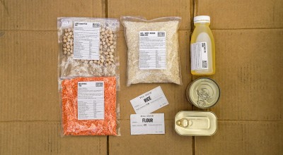 Rations including lentils, kidney beans, rice, oil, sardines and chickpeas