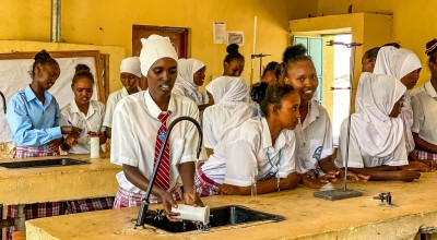 Bati with her classmates in the Science lab at Kalacha Nomadic Girls School. Kenya Photo: Jennifer Nolan