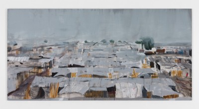 Brian Maguire, Protection of Civilians camp, Bentiu, South Sudan, 2018.  200 x 400cms arcylic on linen.