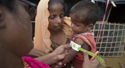 Concern's Abida Suldana carries out screening for malnutrition Moynadhona refugee camp for Rohingya in Cox's Bazar, Bangladesh